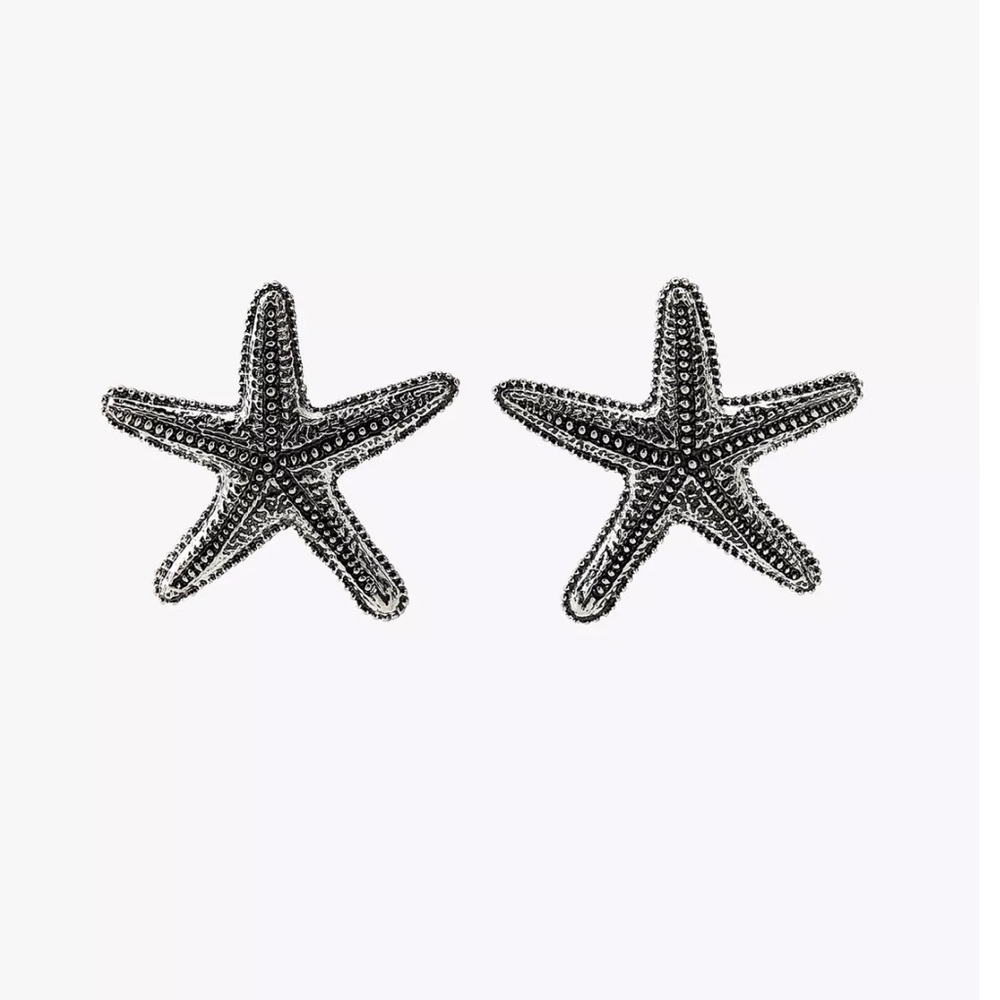 Zara Silver Starfish Earrings Beachy Nautical Resortwear Swim Ocean Star